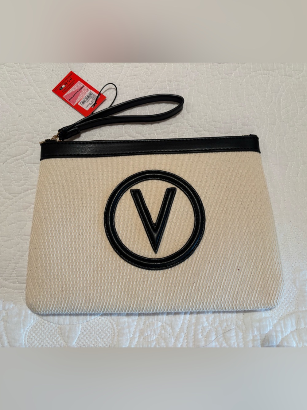 Mario Valentino Beige and Black Zip Pouch
